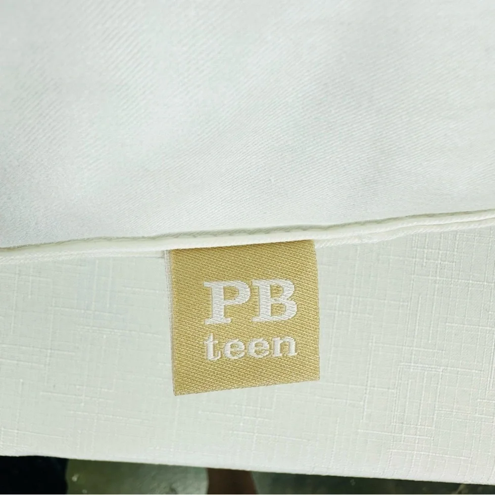 Pottery Barn Teen White Aqua Navy Blue Embroidered Throw Pillow 16x16”